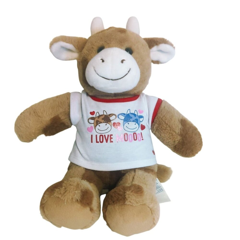 Build A Bear Workshop Brown Cow Plush I Love Moo Shirt Stuffed Animal BABW 2024